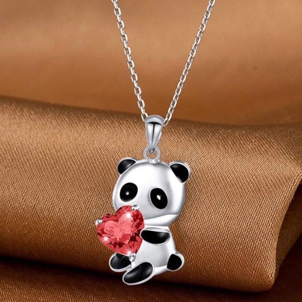 Cute panda bear with heart necklace